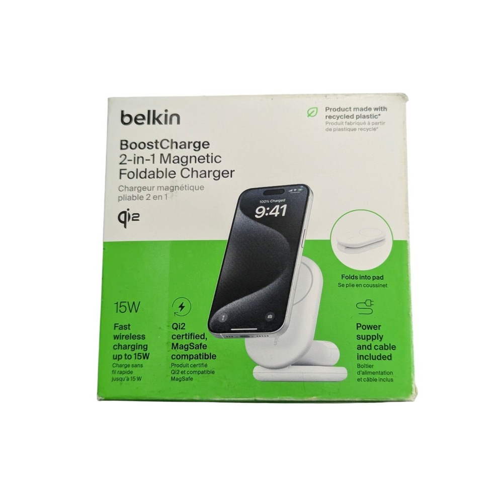 Bb. Belkin Boost Charge 2 In 1 Magnetic Foldable Charger Qi2 White‎ WIZ028